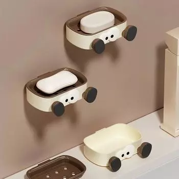 3pcs Wall Mounted Soap Box Cartoon Soap Storage Case Double-layer No Punching Soap Box For Bathroom Supplies Soap Drain Box