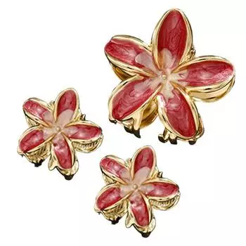 3Pcs Women Hair Claw Enamel Surface Anti-slip Teeth Flower Shape Back Head Hair Clip Lightweight Hair Accessory