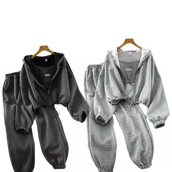 3 шт. Женский комплект с капюшоном, эластичная лента, спортивные штаны, свободный камзол, модный повседневный стиль M