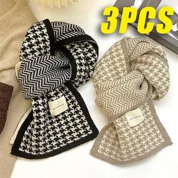 3pcs Women s winter scarf Advanced sense Cute Scarf Winter warm thickened knitted scarf Outdoor activities warm scarf 1PC чёрный