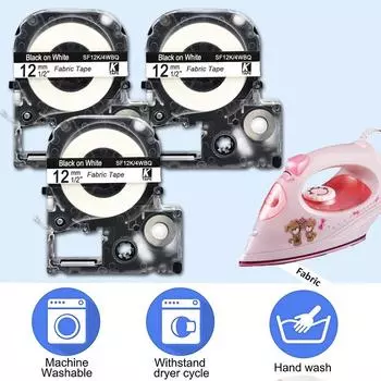 3PK 12 мм тканевая термоклеящая лента для этикеток SF12K 4WBQ для Epson KingJim SF12K LK-4WBQ Черный на белом LW-300 LW-400 LW-600 Принтер этикеток 3Pk black on white