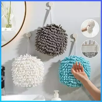 3PS синельные полотенца для рук для кухни, ванной комнаты, шарик для полотенец для рук с подвесными петлями, быстросохнущие мягкие впитывающие полотенца из микрофибры серый