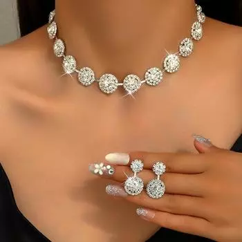 3PS Wedding Seasons Роскошные женские серьги с бриллиантами, ожерелье, комплект ювелирных изделий, свадебное платье, аксессуары для шеи, женское платье silver&45cm