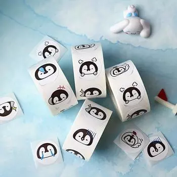 3rolls/1500pcs Cute Cartoon Penguin Sticker, Round Seal Sticker 500 Sheet/roll Self-adhesive Label Roll Sticker
