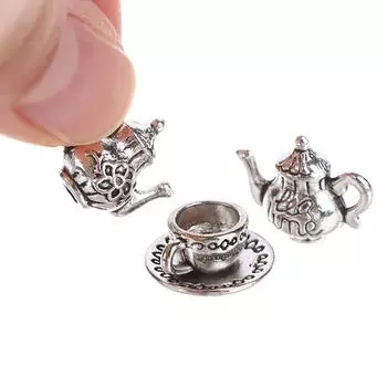3шт 1:12 кукольных миниатюрных чайников, чашек, тарелок, игрушечных металлических чайных сервизов, аксессуаров