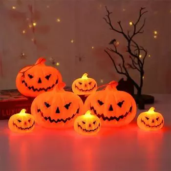 3шт/1шт Хэллоуин светодиодные тыквенные фонари, елочная лампа тыквенный фонарь, многоразовый тыквенный фонарь на Хэллоуин Small 3-pack