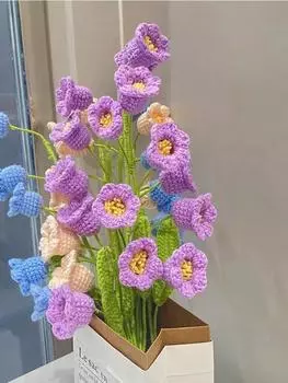 3шт 5 головок ландыша крючком цветы ручной работы вязаные искусственные плетеные цветы со стеблями для подарков на День святого Валентина для дома, свадьбы, вечеринки, офиса 3pcs белый