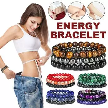 3шт. Браслет из натурального камня 8 мм, родонит, розовый кварц, аметисты, гематит, браслеты для женщин и мужчин, ювелирные изделия