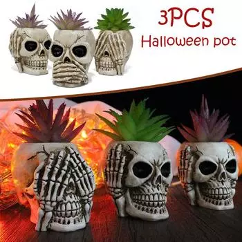 3шт человеческий череп цветочный горшок домашний сад сочные растения плантатор Хэллоуин реквизит 3PCS
