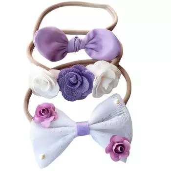 3шт для маленьких девочек эластичная повязка на голову с цветочным принтом и бантом для волос фиолетовый
