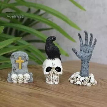 3шт Хэллоуин садовые украшения жуткий ворона череп призрак руки надгробия скульптуры готический скелет фигурка для внутреннего и наружного украшения Sets