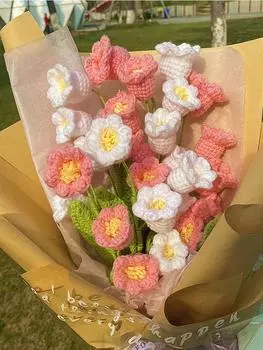 3шт искусственные плетеные цветы крючком цветы ручной работы вязание 5 головок ландыша со стеблями для подарков на День святого Валентина для дома, свадьбы, вечеринки, офиса 3pcs белый