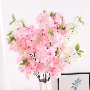 3шт искусственный шелковый букет искусственные ветки цветущей вишни длинный стебель цветок 100см искусственные вишневые цветы композиции для вечеринки домашний свадебный декор белый