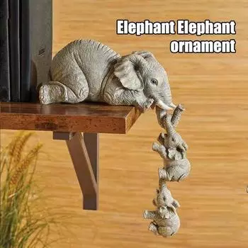 3шт/комплект фигурок слонов, расписанных вручную, полноразмерная мать и два детеныша, висящие на краю полки или стола, смола