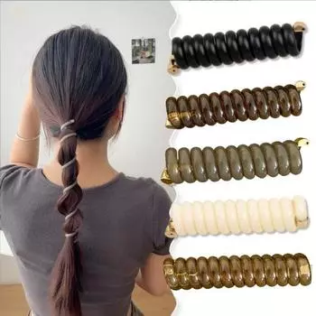 3шт красочные телефонные провода плетеные ленты для волос простой стиль сплошной цвет спиральные резинки для волос для длинных прямых вьющихся волос без повреждения волос милые волосы чёрный