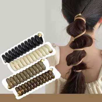 3шт красочные телефонные провода плетеные ленты для волос простой стиль сплошной цвет спиральные резинки для волос для длинных прямых вьющихся волос без повреждения волос милые волосы кофейный