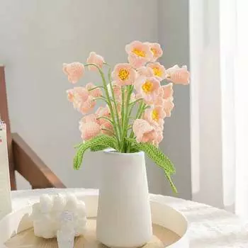 3шт крючком цветы ручной работы вязание 5 головок ландыша искусственные плетеные цветы со стеблями для подарков на День святого Валентина для дома, свадьбы, вечеринки, офиса 3pcs белый