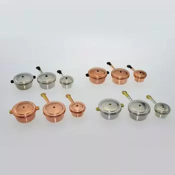 3шт миниатюрный кукольный домик мебель посуда горшки кастрюля кухонные инструменты золотистый/серебряный