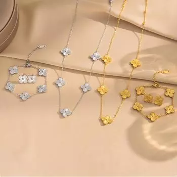 3шт модный темпераментный четырехлистный клевер ключица цепочка браслет серьги комплект necklace+bracelet+earring