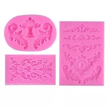 3шт/набор 3D формы для выпечки в стиле барокко, силиконовая форма для торта, кекса, свечи, шоколада розовый