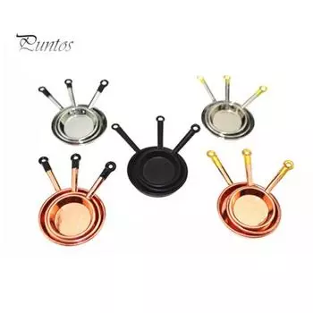 3шт/набор кукольных миниатюр, металлические сковороды, игрушечная посуда, кухонные аксессуары 3pcs