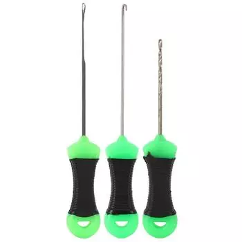 3шт нержавеющая сталь карповая приманка игла пластиковая зеленая черная круглая ручка
