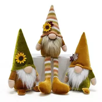 3шт осенние гномы плюшевые для декора многоярусного подноса, осенние украшения для дома, осенние листья и гномы с болтающимися ногами для осенних украшений стола на День благодарения One Size