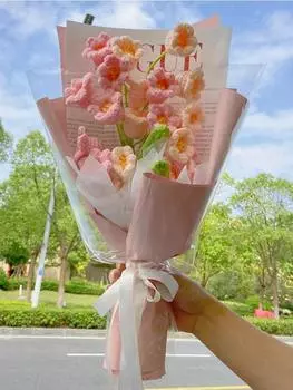 3шт плетеные цветы со стеблями крючком цветы ручной работы вязание 5 головок ландыша искусственные для подарков на День святого Валентина для дома, свадьбы, вечеринки, офиса 3pcs белый