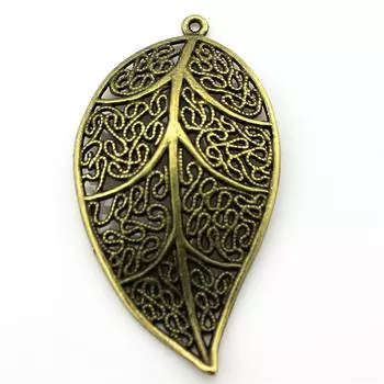 3шт подвески в виде листьев античная бронза цвет цинковый сплав 57х31мм