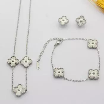 3шт простой темпераментный комплект украшений из клевера браслет ожерелье серьги лазер титановая сталь модные универсальные украшения necklace+bracelet+earring
