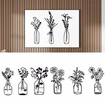 3шт роза и тюльпан проволока черная настенная художественная цветочная настенная скульптура домашний декор металлическая ваза для цветов