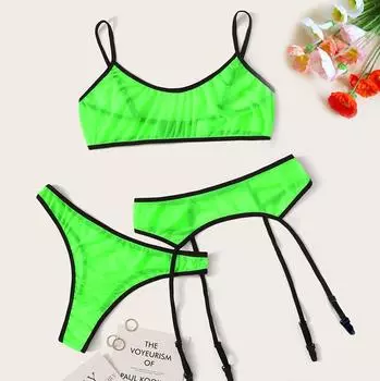 3шт сексуальный кружевной беспроводной бюстгальтер стринги с подвязками пижамы сексуальный буксирный крючок комплекты нижнего белья S