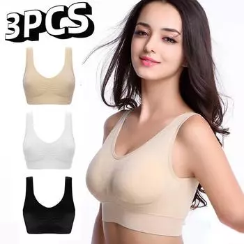 3шт сексуальный женский бюстгальтер плюс размер бесшовное нижнее белье беспроводной удобный активный бюстгальтер без косточек S белый