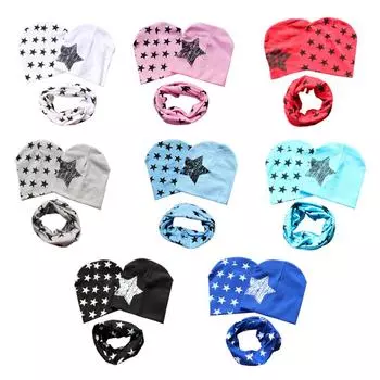 3шт шапочка-бини для маленьких мальчиков и девочек со звездным принтом, теплая зимняя шапка, шарф, комплект розовый