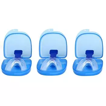 3шт. силиконовый мундштук от храпа, предотвращает скрежетание зубами, здоровый сон, с синей пластиковой коробкой
