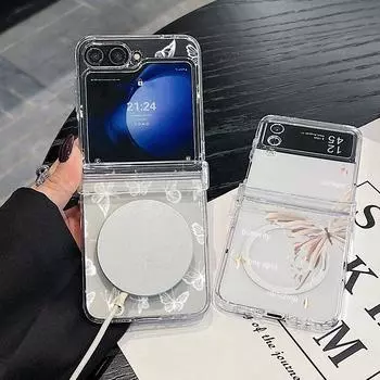 3шт складной противоударный чехол для Samsung Z Flip6 Flip5 Flip4 для Magsafe Magnetic Butterfly Pattern Clear Hard Pc Slim Case Cover Samsung Z Flip6