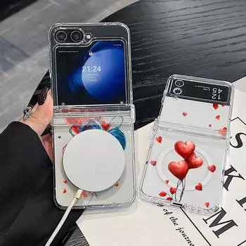 3шт складной противоударный чехол для Samsung Z Flip6 Flip5 Flip4 для Magsafe Magnetic Balloon Kiss Lips Pattern Clear Hard Pc Slim Case Cover Samsung Z Flip6