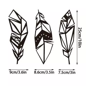3шт Современная полая зеркальная маска с перьями Акриловая наклейка на стену Перо Металлическая настенная живопись