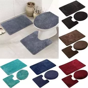 3шт сплошной цвет коврик для ванной крышка унитаза коврик ванная комната душ противоскользящий ковер