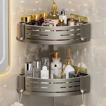 3шт. Треугольная полка для ванной комнаты, алюминиевая настенная угловая настенная полка без отверстия, роскошная полка для хранения туалета