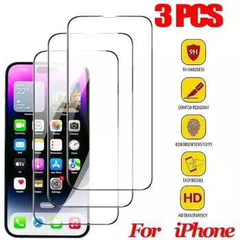 3шт защитная пленка для экрана iPhone 16 15 14 13 Pro Max закаленное стекло iPhone 11 12 Pelicula mica iPhone15 Pro Plus 13 Mini iphone 11 чистый