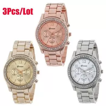 3шт Женевские элегантные женские часы с хронографом