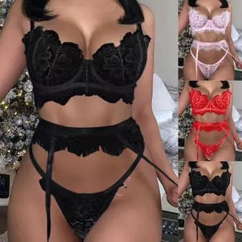 3шт женский сексуальный кружевной бюстгальтер Bralet подвязки стринги стринги комплекты нижнего белья S