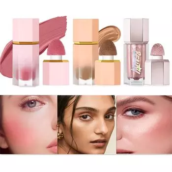 3шт жидкие контурные румяна Highlight Blush косметические стойкие гладкие легкие наращиваемые кремовые румяна Highlighter контуринг спонж косметические средства для лица