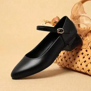 3см Универсальные Удобные Дышащие Туфли Мэри Джейн из Мягкой Кожи для Женщин 2025 Осень Квадратный Каблук Туфли для Мамы Работа Повседневные 35