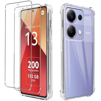 3в1 2 защитных пленки из закаленного стекла + 1 прозрачная подушка безопасности прозрачный мягкий силиконовый чехол для телефона Redmi 13C Note 13/5G Note 13 Pro 4G POCO C65 Xiaomi POCO M6 Pro белый