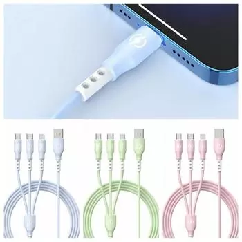 3в1 6A 3в1 зарядный кабель 6A 66w 3 в 1 жидкий силиконовый кабель для передачи данных зарядка мобильного телефона синий