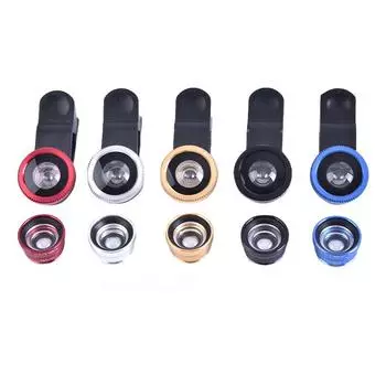 3в1 мобильный телефон «рыбий глаз» + широкоугольный + макрообъектив для универсального сотового телефона чёрный