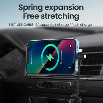 3в1 пружинный 6А быстрая зарядка для iPhone 13 12 Pro USB кабель Micro Type-C для Xiaomi Redmi Note 11 Pro Huawei Samsung зарядный шнур 65CM розовый