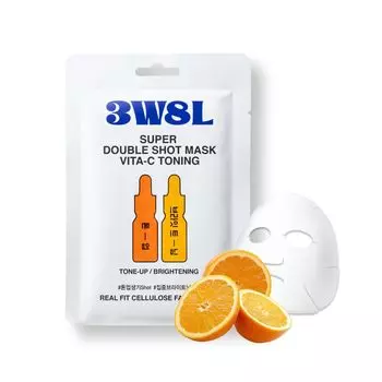 3W8L Super Double Shot Mask Vita C Toning 1 Piece Face Pack Face Mask Sheet Mask Vitamin C Tone Up Gloss Texture High Moisturizing Skin Care Korean